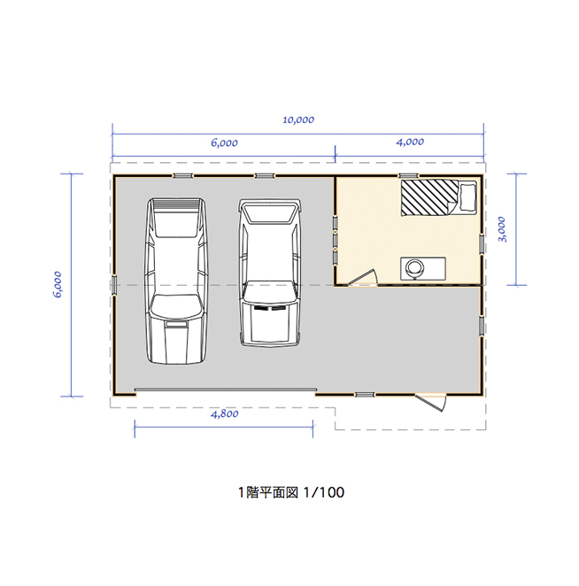sleep out 平面図 図面10.0×6.0#2 2台用